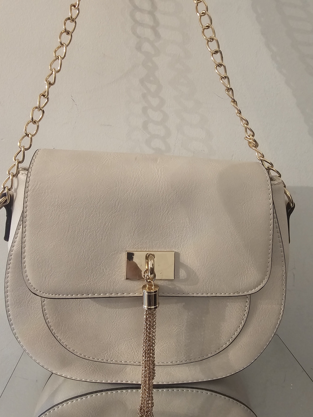 Call It Spring Cream Shoulder Bag with Gold Chain and Tassel